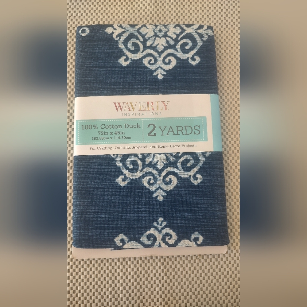 Waverly Inspirations 2 Yard Cut 100% Cotton Duck Print Fabric Ikat Navy NWT